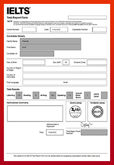 Certified IELTS band score report of Amit Khanna